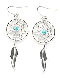 Beautiful! Sterling-silver/Turquoise Navajo Dream Catcher dangle-earrings