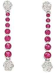 1.13CTW 14K White Gold Genuine Ruby and Diamond Dangling Earrings