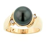 14-Karat Yellow Gold Cultured Black South Sea Pearl and Diamond Ring (9mm)