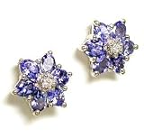14k Elegant Tanzanite & Diamond Flower Ears in White Gold
