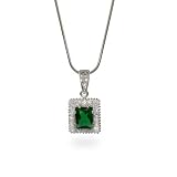 Eve's Addiction Emerald and Diamond CZ Sterling Silver Pendant, 18 inches