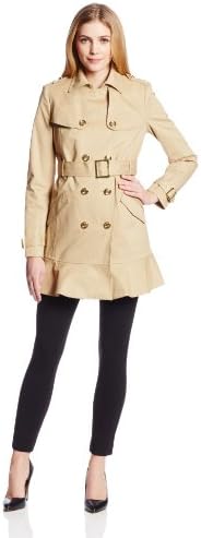 Juicy Couture Women's Double-Breasted Trench Coat with Ruffle Hem