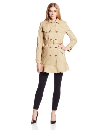 Juicy Couture Women's Double-Breasted Trench Coat with Ruffle Hem