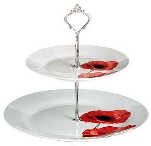 2 TIER POPPY DESIGN PORCELAIN CAKE PLATE STAND