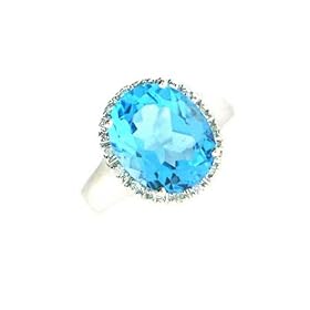 14k White Gold Blue Topaz Diamond Ring by 