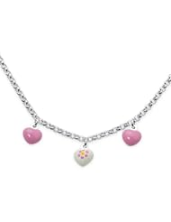 Unicornj Sterling Silver Childrens Necklace with Pink Heart Charms