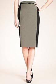 Knee Length Colour Block Pencil Skirt with Belt