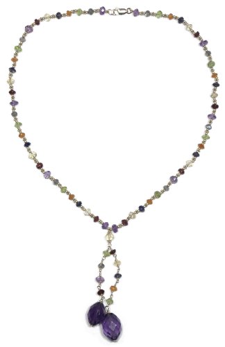 14k Yellow Gold Faceted Semi-Precious and Gold Bead Y-Necklace, 16″