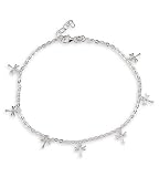 Solid Dragonfly Charms Link .925 Sterling Silver Anklet