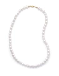 7- Grade AA Cultured Akoya Pearl Necklace individually knotted with a 14K Yellow Gold Clasp