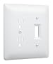 Taymac 2400W Paintable Combo Duplex Toggle Switch Wall Plate, White, 2-Gang