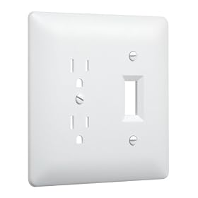 Taymac 2400W Paintable Combo Duplex Toggle Switch Wall Plate, White, 2-Gang