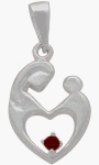 Sterling Silver Genuine Garnet Mother & Child Pendant with chain