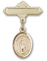 14K Gold Baby Badge with St. Samuel Charm and Polished Badge Pin