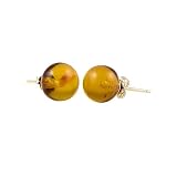 14K Yellow Gold 6mm Natural Baltic Honey Amber Ball Stud Post Earrings