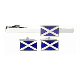 Patriotic rhodium plated and enamel set of cross of St. Andrew or Scottish... by