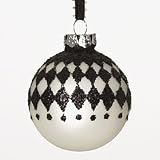 Black & White Glitter Glass Ball Christmas Ornament 2.5