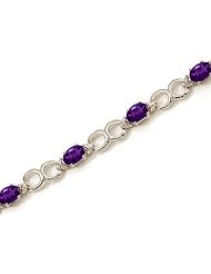 14K White Gold Oval Amethyst and Diamond Bracelet