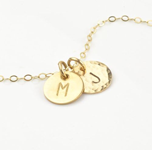 Two Initial Necklace Gold Disc Personalized Charms Tiny 2 Pendant Necklace Handmade Jewelry