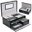 Black Italian Leather Jewelry Box with Compact Travel Case