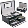 Black Italian Leather Jewelry Box with Compact Travel Case