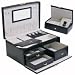Black Italian Leather Jewelry Box with Compact Travel Case
