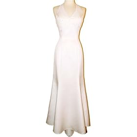 Click here to buy Bridal Satin Beaded Halter Gown Wedding Dress by PacificPlex.