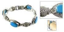 Turquoise and marcasite bracelet, 'Mystic Charm' 1" W 7" L