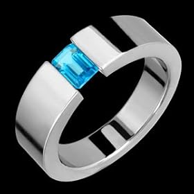 Barun Titanium Ring with Tension Set Blue Topaz by Blue-Topaz Sets