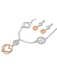 Sterling Silver CZ Fancy Two Toned Heart Earring & Necklace Set