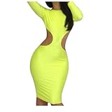 Women Lady Backless Long Sleeve Bodycon Slim Fit Cocktail Mini Dress Clubwear Bandage Dresses Yellow S