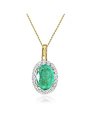 14K Yellow Gold Oval Emerald and Diamond Pendant (1/2ct tw 18 chain)"