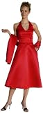 Plus Size Classic Poly Satin Halter Bow Trim Waist A Line Evening Dress + Scarf