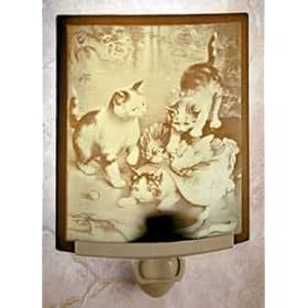 Mischief Makers Lithophane Night Light Porcelain Kittens