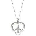 Sterling Silver Peace Sign Heart Pendant, 18"