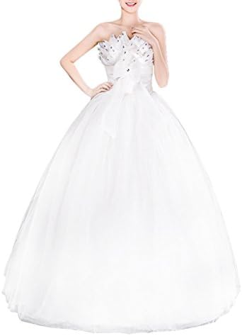 Women's Strapless Sleeveless Wedding Bride Dresses Full Length Net Tube Evening Proms