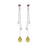 14K White Gold 0.03 ct. Diamond with 1 1/3 ct. Pear Shaped Citrine and 1/5 ct. Pink Tourmaline Dangle Earrings