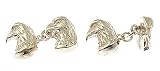 Handmade sterling silver eagle head cufflinks with presentation box. Made in England