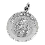 First Communion Round Medal Sterling Silver 15.0mm with 18 inch necklace
