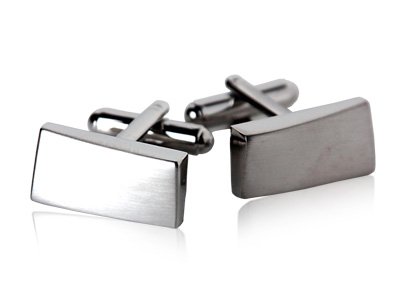 Rectangular Satin Waves Silver Cufflinks with Presentation Box
