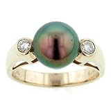 14-Karat White Gold Cultured Black South Sea Pearl and Diamond Ring (8.5mm)