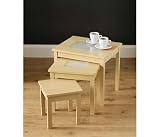 NEST OF 3 SQUARE BEECH WOOD TABLES WITH GLASS PANEL
