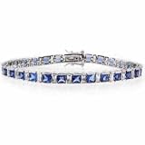 Sterling Silver Square Simulated Tanzanite CZ and Simulated Diamond CZ Tennis Bracelet