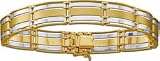 14k Two Tone Panel Link Mens Bracelet