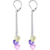 Silver Multi Color 1.25 Carat Cubic Zirconia HEART Drop Earrings