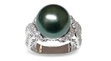 Size 5 18K white gold Xenia Black Tahitian south sea cultured pearl and diamond ring