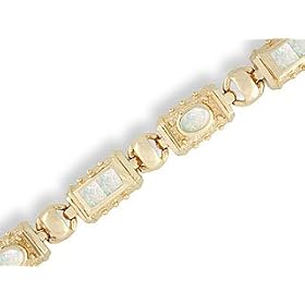 14K Yellow Gold Genuine Square Opal Bracelet by Opal Bracelets