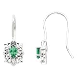 14K White Gold Emerald and Diamond Earrings