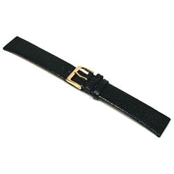 Black Leather Lizard Grain Padded Long Watch Band 20mm