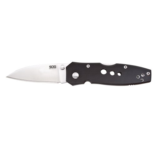 SOG Specialty Knives & Tools EL10-CP Contractor I Knife with Straight Edge Folding 2.625-Inch Steel Blade and Black Aluminum Handle, Satin Finish